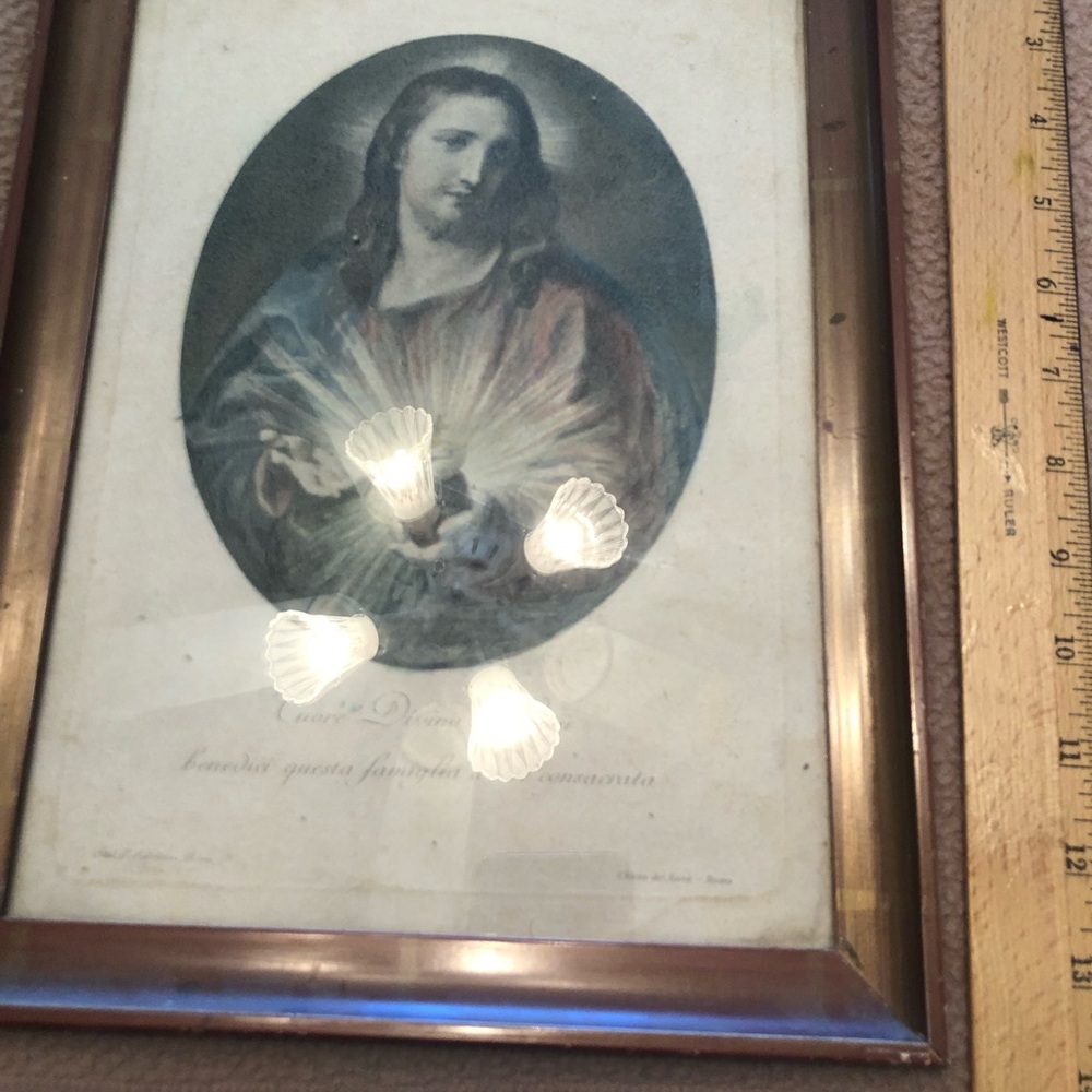 Framed Vintage Italian Religious Art Print in Brown Tones